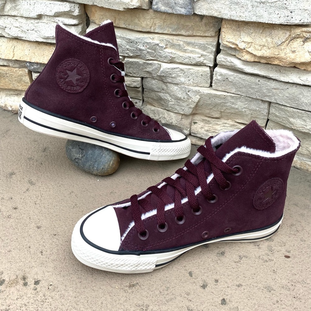 Converse Maroon Suede Fuzzy Pink Sneakers